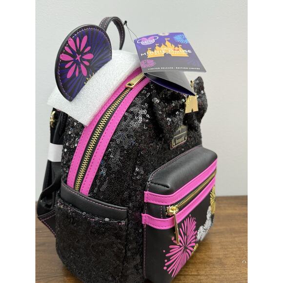 NEW Minnie Mouse Main Attraction Nighttime Fireworks Castle Loungefly Backpack - Picture 3 of 4